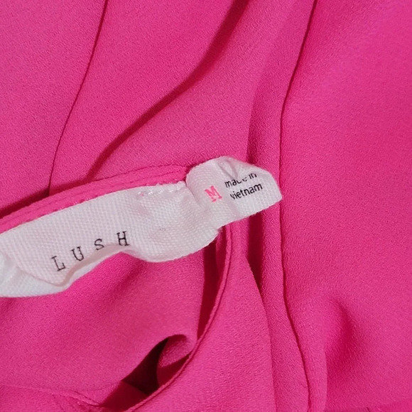 Lush Womens M Bright Hot Pink Spaghetti Strap Summer Tank Flowy Ruffle Barbie - Picture 7 of 8